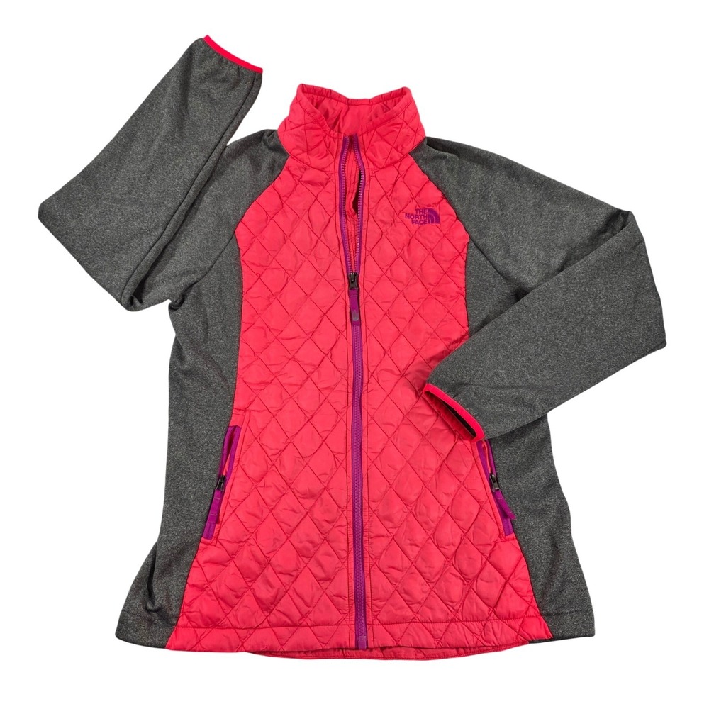 The North Face Quilted Hybrid Full Zip Jacket Pink Grey XL 18 Girls CM91 Hiking